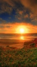 Scaricare immagine 240x320 Landscape, Sunset, Grass, Sky, Art, Sun sul telefono gratis.