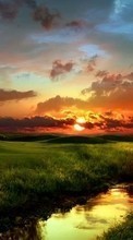 Scaricare immagine 1280x800 Landscape, Rivers, Sunset, Grass, Sky, Art photo, Clouds sul telefono gratis.