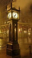 Scaricare immagine Clock, Cities, Night, Landscape, Streets sul telefono gratis.