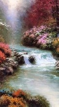 Scaricare immagine Landscape, Flowers, Water, Rivers, Drawings sul telefono gratis.