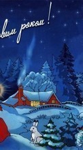 Scaricare immagine 1024x600 Holidays, New Year, Jack Frost, Santa Claus, Drawings, Postcards sul telefono gratis.