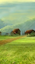 Scaricare immagine Trees, Houses, Mountains, Landscape, Pictures, Grass sul telefono gratis.