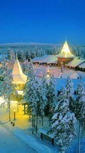Scaricare immagine Trees, Houses, Landscape, Snow, Winter sul telefono gratis.