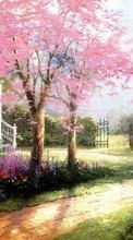Scaricare immagine 320x480 Landscape, Trees, Roads, Paintings, Drawings sul telefono gratis.