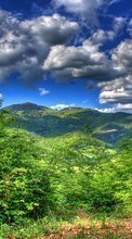Scaricare immagine Trees, Mountains, Sky, Clouds, Landscape sul telefono gratis.