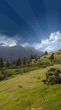 Scaricare immagine Trees, Mountains, Sky, Clouds, Landscape, Grass sul telefono gratis.