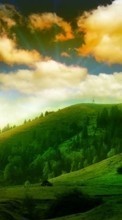 Scaricare immagine Trees, Mountains, Sky, Clouds, Landscape, Balloons sul telefono gratis.