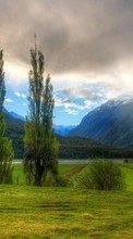 Scaricare immagine Trees, Mountains, Clouds, Landscape sul telefono gratis.