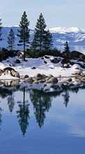 Scaricare immagine Trees, Mountains, Lakes, Landscape, Winter sul telefono gratis.