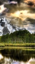 Scaricare immagine Trees, Mountains, Landscape, Rivers sul telefono gratis.