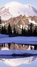 Scaricare immagine Landscape, Winter, Water, Rivers, Trees, Mountains sul telefono gratis.