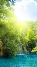 Scaricare immagine Trees, Mountains, Landscape, Rivers, Waterfalls sul telefono gratis.