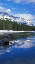 Scaricare immagine Landscape, Winter, Rivers, Trees, Mountains sul telefono gratis.