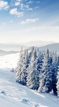 Scaricare immagine Trees, Mountains, Landscape, Snow, Winter sul telefono gratis.