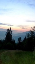 Scaricare immagine Trees, Mountains, Landscape, Sunset sul telefono gratis.