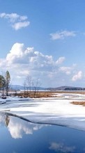 Scaricare immagine Trees, ice, Sky, Clouds, Landscape, Rivers sul telefono gratis.