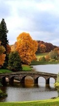 Scaricare immagine Trees, Bridges, Autumn, Landscape, Rivers sul telefono gratis.