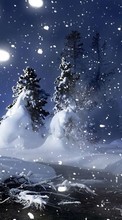 Trees, Night, Landscape, Snow per Samsung Galaxy Note 2