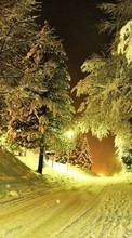 Scaricare immagine Trees, Night, Landscape, Snow, Winter sul telefono gratis.