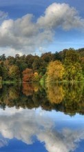 Scaricare immagine Trees, Clouds, Autumn, Landscape, Rivers sul telefono gratis.