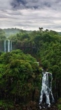 Scaricare immagine Trees, Clouds, Landscape, Waterfalls sul telefono gratis.