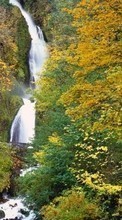 Scaricare immagine Landscape, Trees, Autumn, Waterfalls sul telefono gratis.