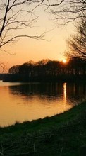 Scaricare immagine 240x320 Landscape, Trees, Sunset, Sun, Lakes sul telefono gratis.