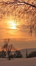 Scaricare immagine Trees, Landscape, Fields, Snow, Sunset sul telefono gratis.