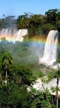 Scaricare immagine Landscape, Trees, Waterfalls, Rainbow sul telefono gratis.