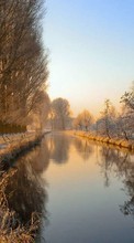 Scaricare immagine Trees, Landscape, Rivers, Snow sul telefono gratis.