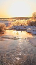 Scaricare immagine Trees, Landscape, Rivers, Snow, Sunset, Winter sul telefono gratis.