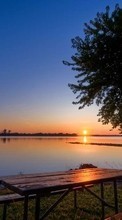 Scaricare immagine Landscape, Water, Rivers, Trees, Sunset, Sun sul telefono gratis.