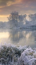 Scaricare immagine Trees, Landscape, Rivers, Sunset, Winter sul telefono gratis.