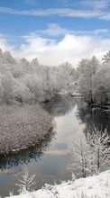 Scaricare immagine Landscape, Winter, Rivers, Trees sul telefono gratis.