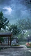 Scaricare immagine Houses, Rain, Landscape sul telefono gratis.