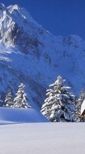 Scaricare immagine 128x160 Landscape, Winter, Houses, Mountains, Snow, Fir-trees sul telefono gratis.
