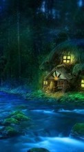 Scaricare immagine Houses, Fantasy, Landscape, Rivers sul telefono gratis.