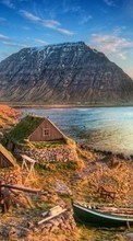 Scaricare immagine Houses,Mountains,Sea,Landscape sul telefono gratis.