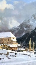 Scaricare immagine 128x160 Landscape, Winter, Houses, Sky, Mountains, Clouds sul telefono gratis.