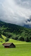 Scaricare immagine Houses, Mountains, Clouds, Landscape sul telefono gratis.