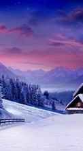 Scaricare immagine Houses, Mountains, Landscape, Snow, Winter sul telefono gratis.