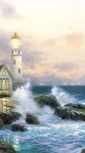 Scaricare immagine Landscape, Houses, Stones, Sea, Drawings sul telefono gratis.