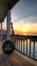 Scaricare immagine Houses, Sea, Landscape, Sunset sul telefono gratis.