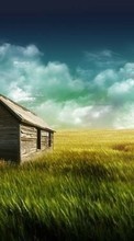 Scaricare immagine Landscape, Houses, Grass, Sky sul telefono gratis.