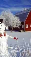 Scaricare immagine Houses,Snowman,Landscape,Snow sul telefono gratis.