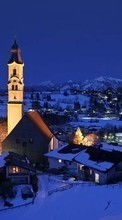 Scaricare immagine Landscape, Cities, Winter, Houses, Night, Snow sul telefono gratis.