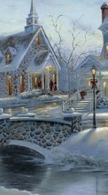 Scaricare immagine Houses, New Year, Landscape, Christmas, Xmas, Snow, Winter sul telefono gratis.
