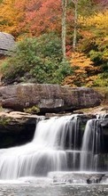 Scaricare immagine Houses,Autumn,Landscape,Rivers sul telefono gratis.