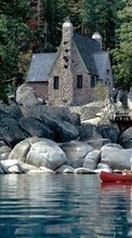 Scaricare immagine Houses, Lakes, Landscape sul telefono gratis.