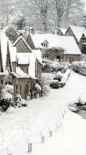 Scaricare immagine 1024x768 Houses, Nature, Rivers, Snow, Winter sul telefono gratis.